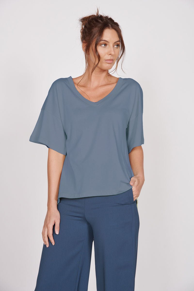 Ella Blue Over Sized V Neck T-Shirt-2