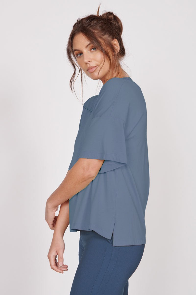 Ella Blue Over Sized V Neck T-Shirt-3