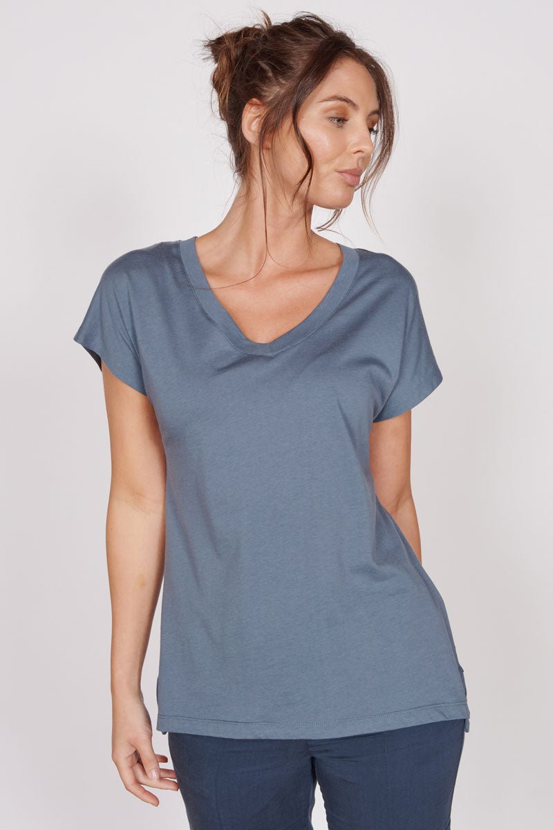 Phoebe Blue Sleeveless V Neck Top-0