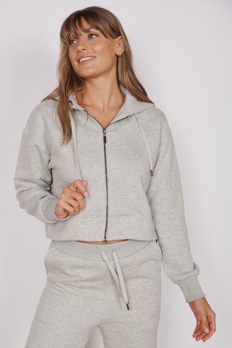 Rosa Light Grey Zip Through Cropped Hoodie