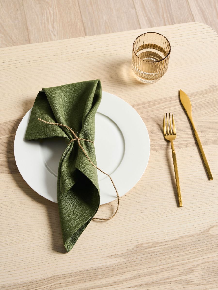Olive Green Linen Napkin Set-0