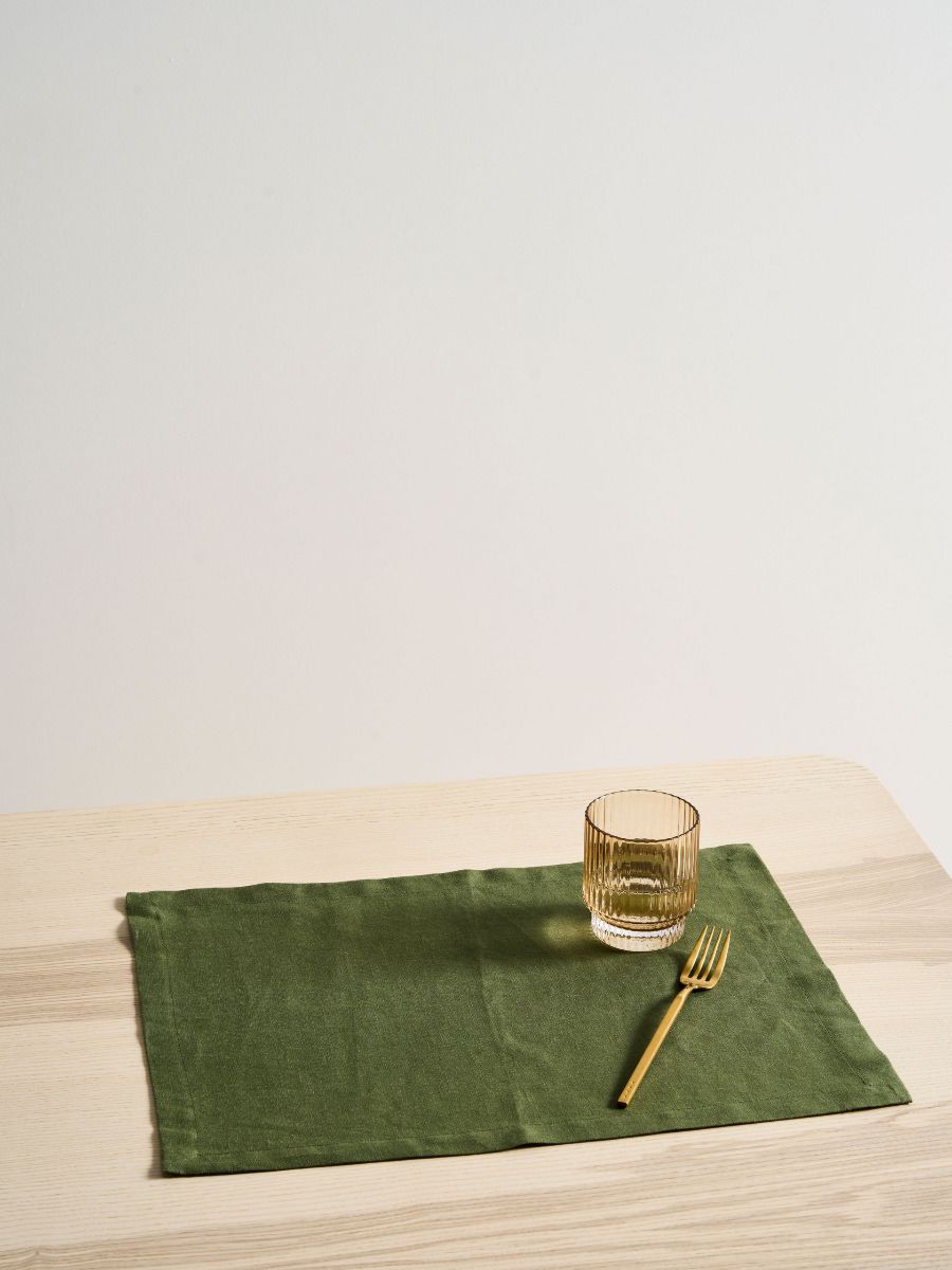 Moss Green Linen Table Placemat Set-0