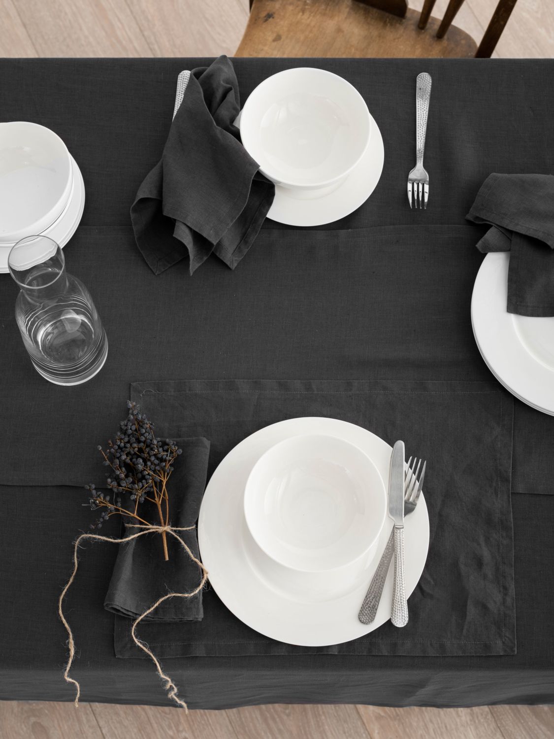 Black Linen Table Placemat Set-1