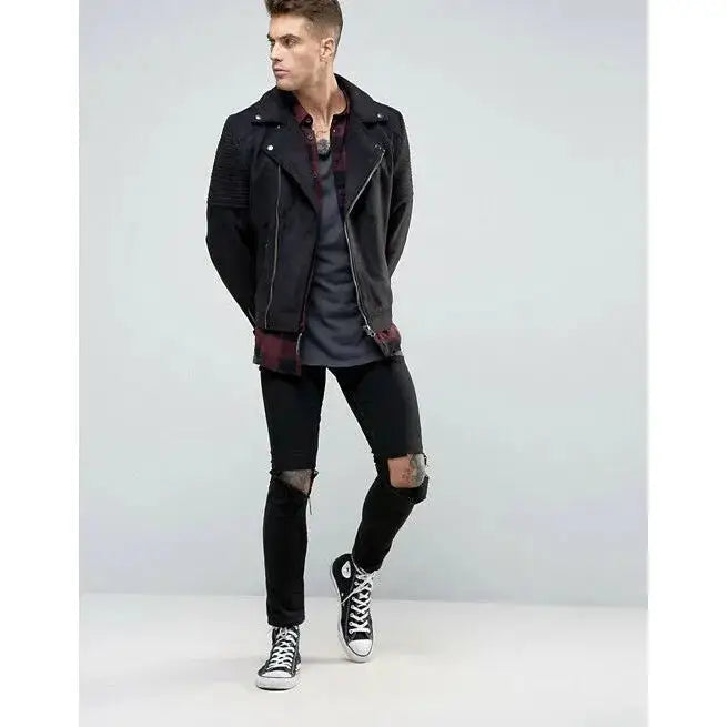 Men’s Black Suede Leather Motorcycle Jacket-3