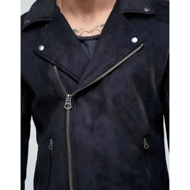 Men’s Black Suede Leather Motorcycle Jacket-2