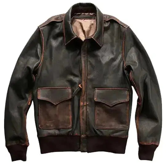 Mens Brown Aviator Leather Bomber Jacket-0
