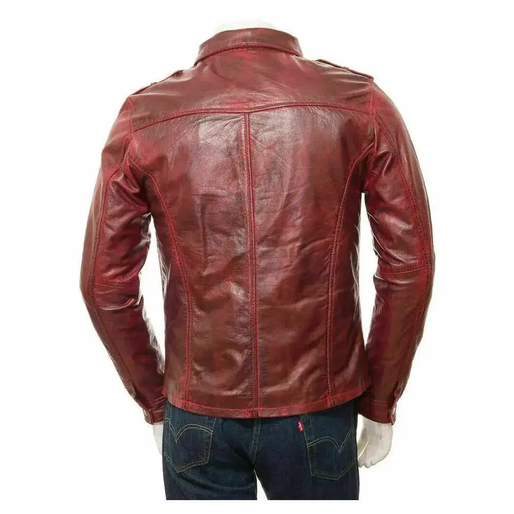 Men’s Distressed Red Leather Biker Shirt-1