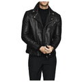 Men’s Fashion Biker Jacket with Three Zippered Pockets Leather-0