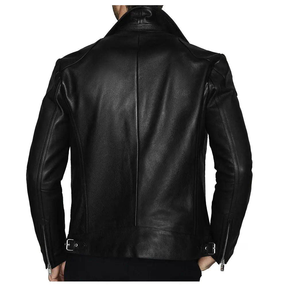 Men’s Fashion Biker Jacket with Three Zippered Pockets Leather-4