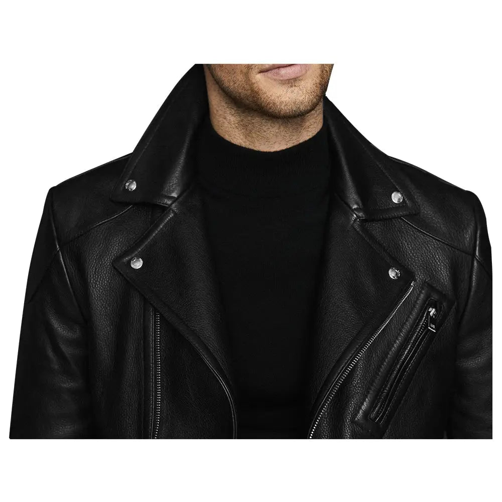 Men’s Fashion Biker Jacket with Three Zippered Pockets Leather-3