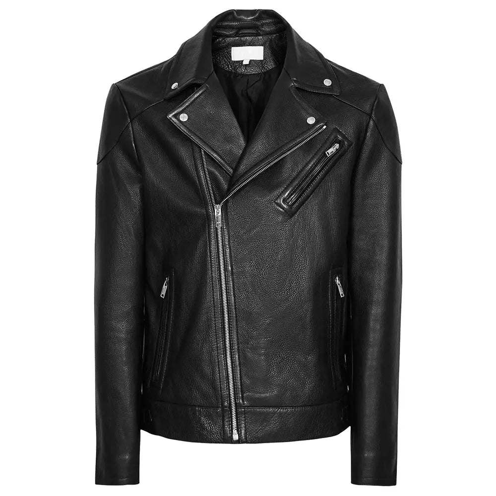 Men’s Fashion Biker Jacket with Three Zippered Pockets Leather-1