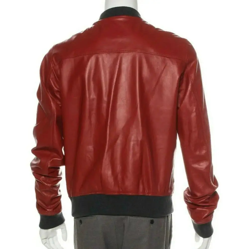 Men’s Red Leather Bomber Jacket-1