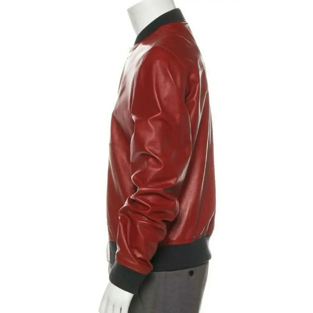 Men’s Red Leather Bomber Jacket-2
