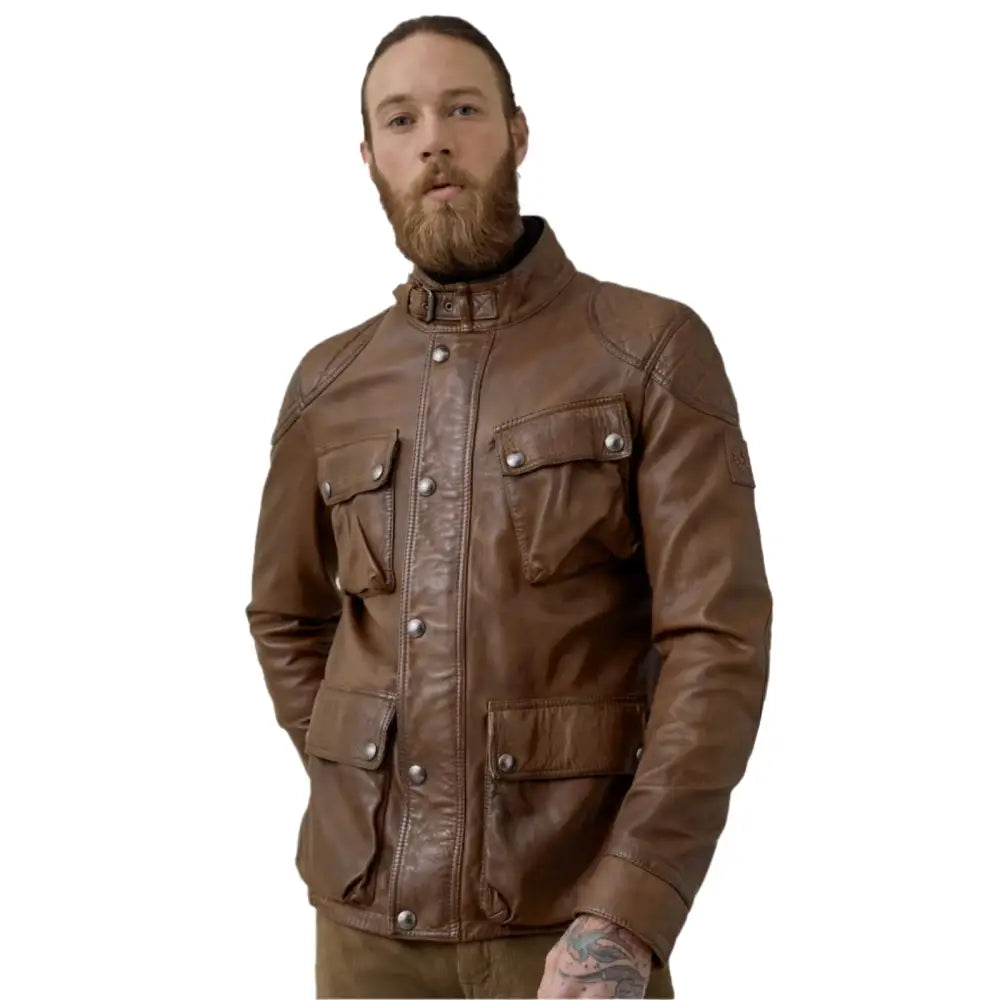 Men’s Walnut Leather Field Jacket for Men-0