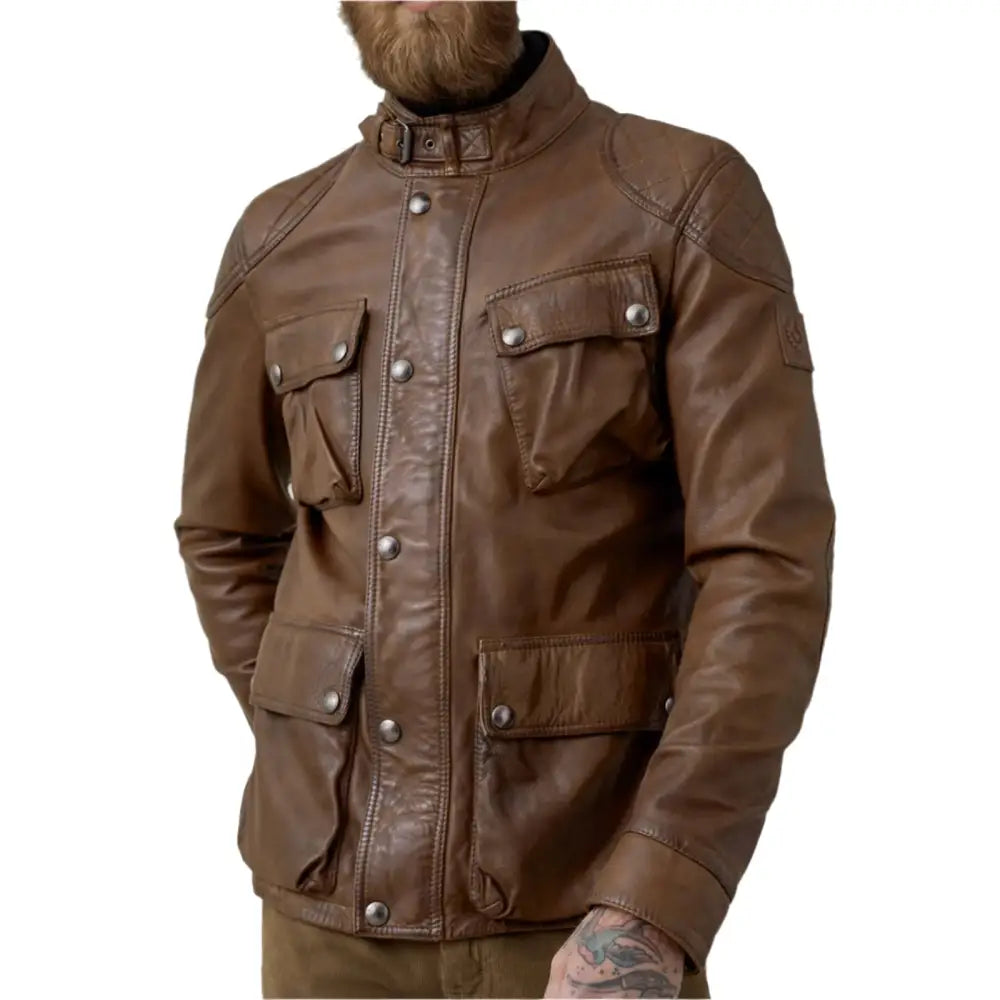 Men’s Walnut Leather Field Jacket for Men-1