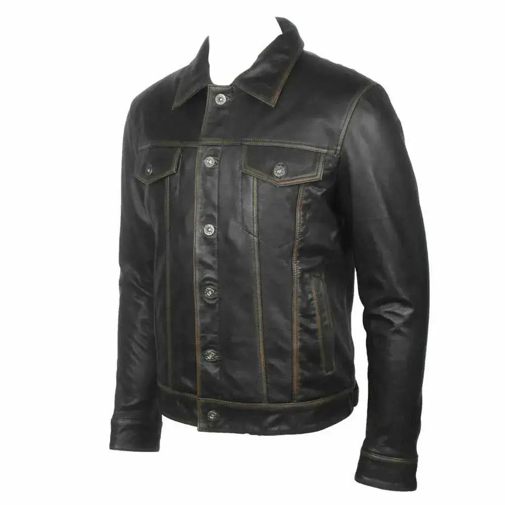 Men’s Long Sleeve Classic Black Leather Shirt-1
