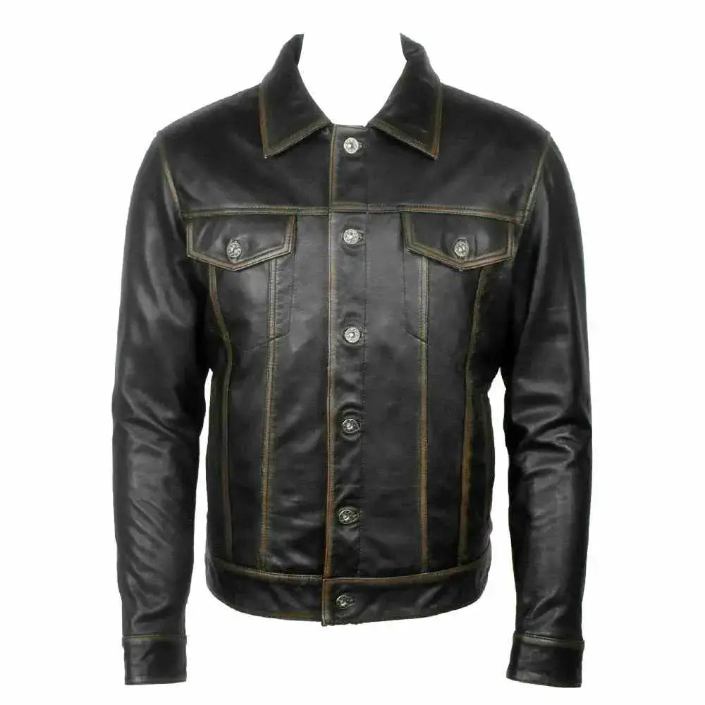 Men’s Long Sleeve Classic Black Leather Shirt-0