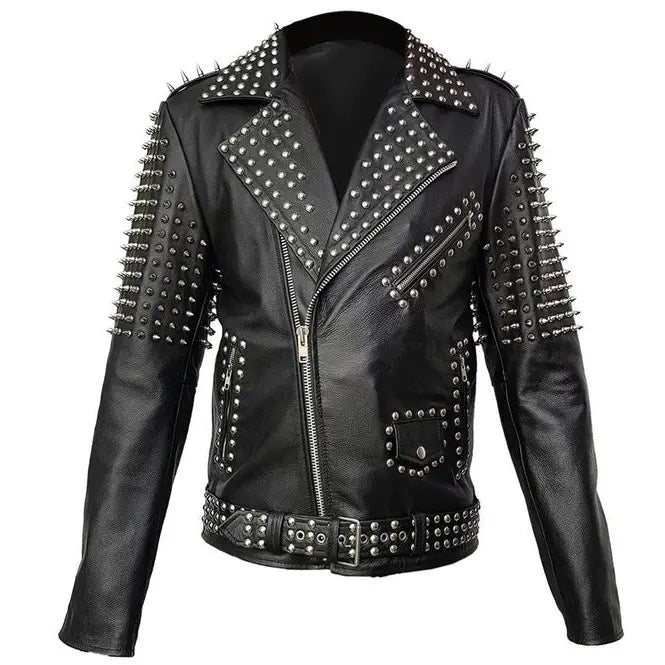 Men’s Spiked Leather Studded Jacket-0
