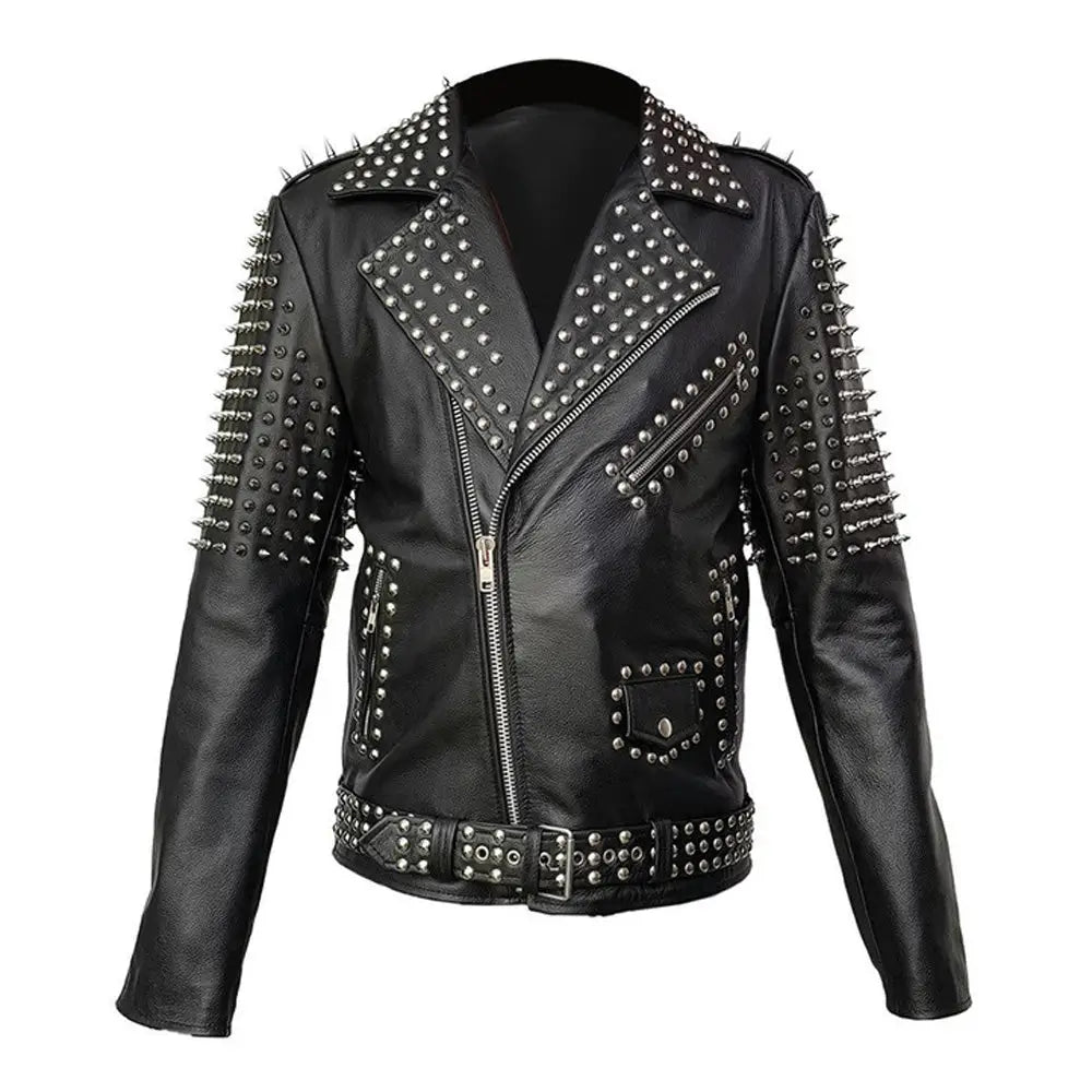 Men’s Spiked Leather Studded Jacket-4