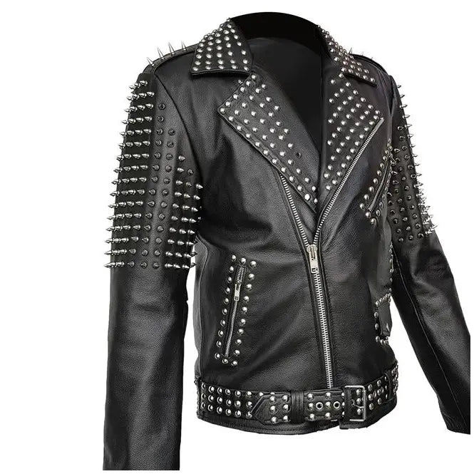 Men’s Spiked Leather Studded Jacket-3