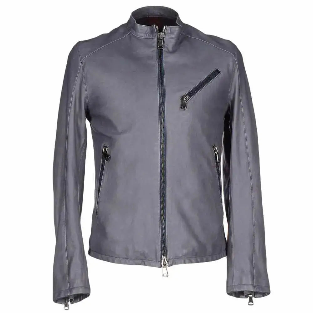 Men’s Leather Slim Fit Motorcycle Jacket-0