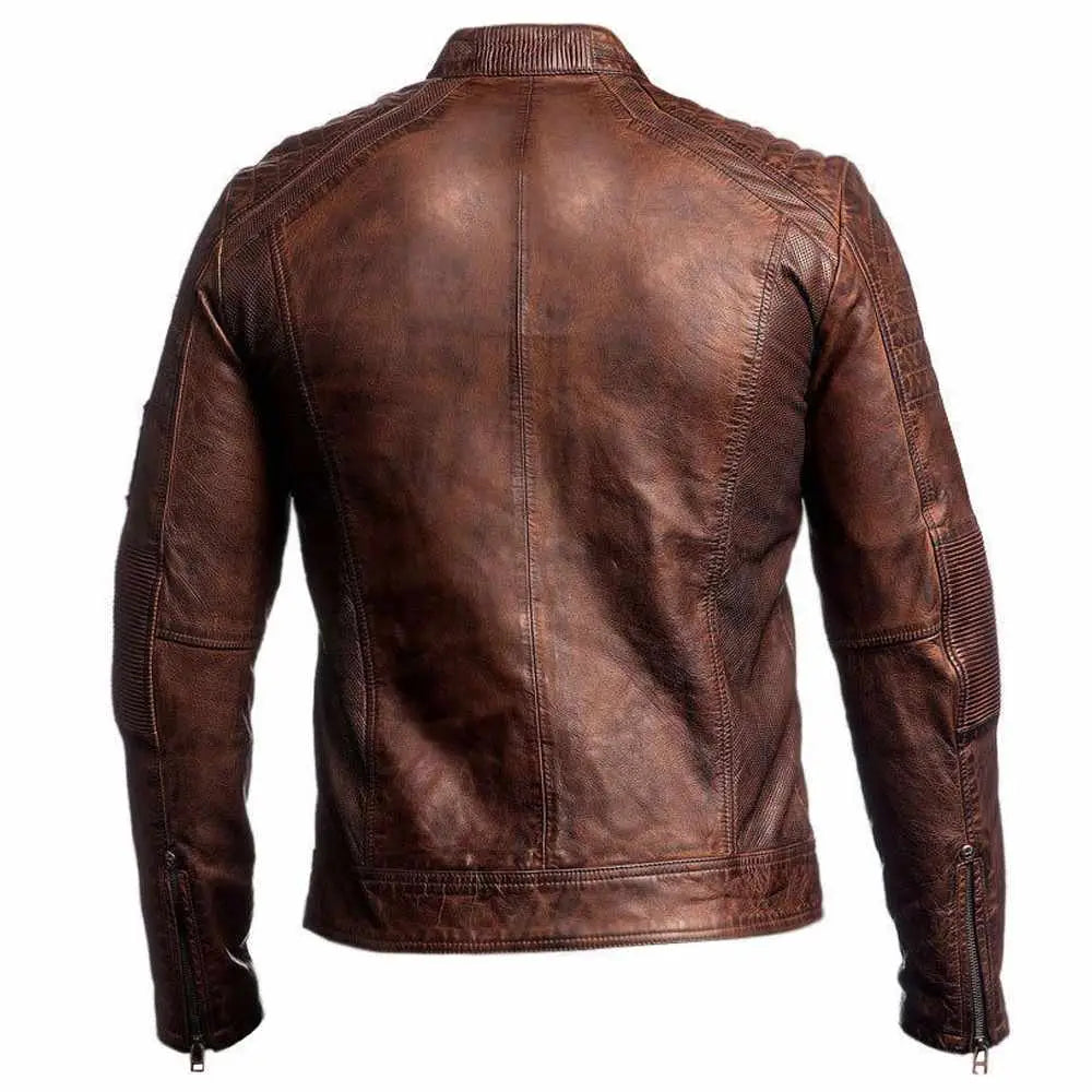 Men’s Waxed Leather Motorcycle Jacket-2