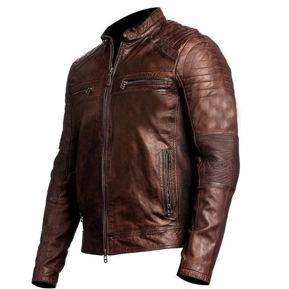 Men’s Waxed Leather Motorcycle Jacket-1
