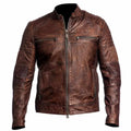 Men’s Waxed Leather Motorcycle Jacket-0