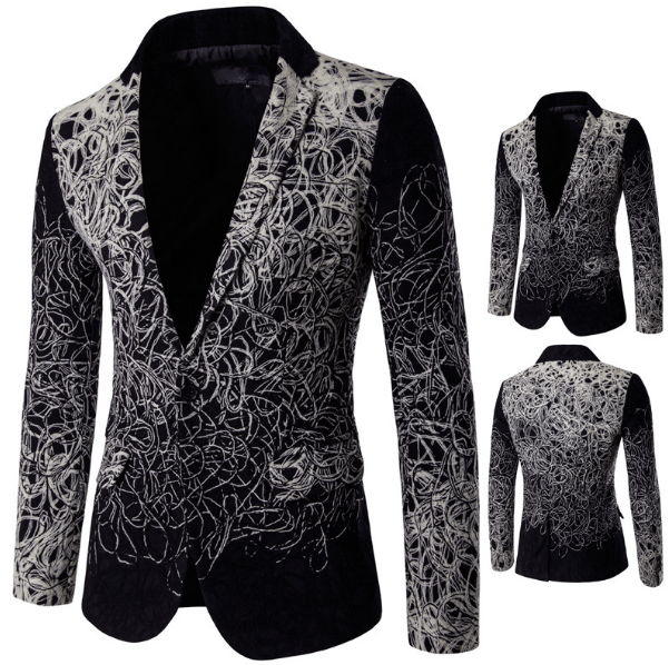 Men's black and grey party suit with knit details-3