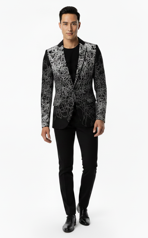 Men's black and grey party suit with knit details-0
