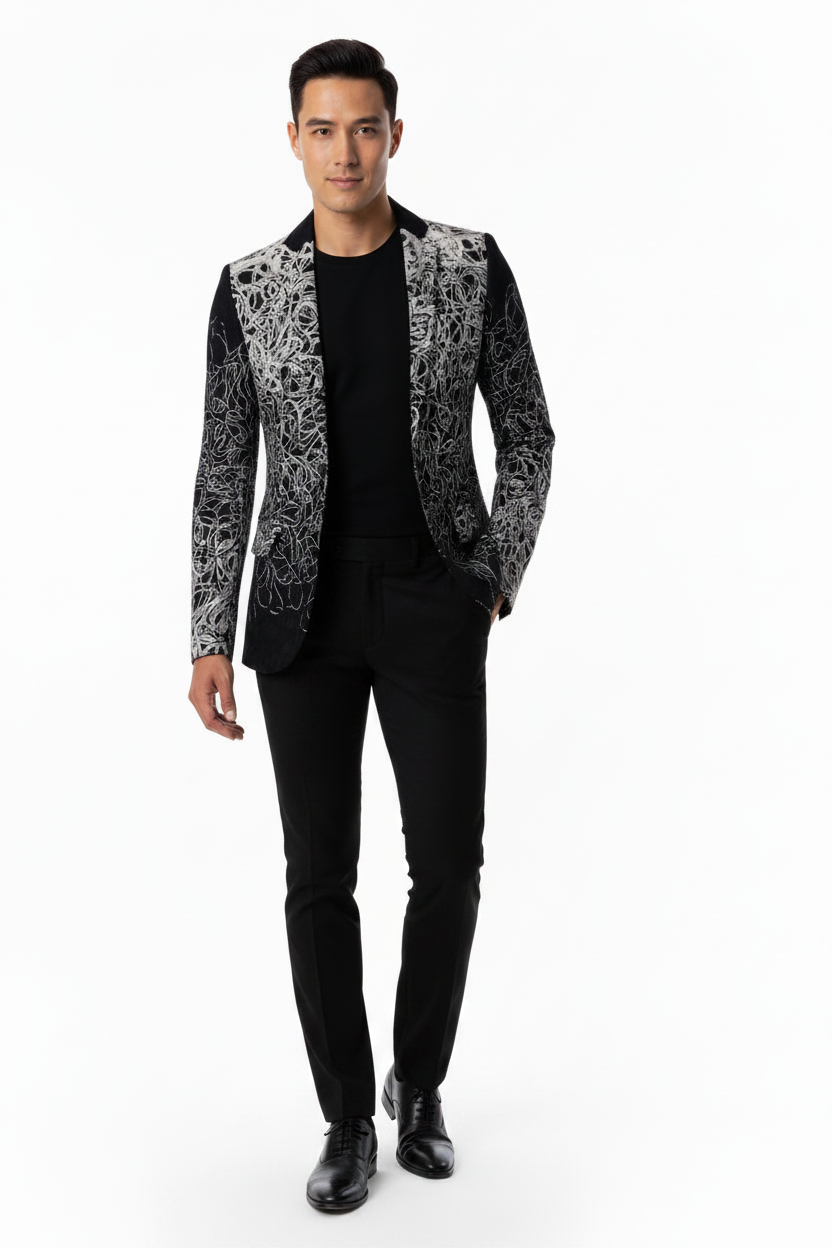 Men's black and grey party suit with knit details-2