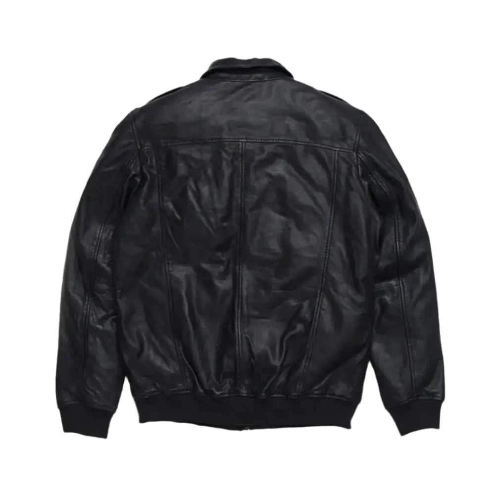 Mens Black Aviator Sheepskin Leather Bomber Jacket-2