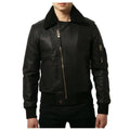 Men’s Black Fashion Leather Bomber Jacket-0
