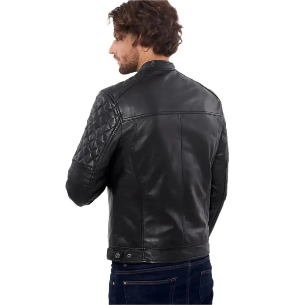 Men’s Black Buffalo Leather Biker Jacket-2