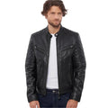 Men’s Black Buffalo Leather Biker Jacket-0