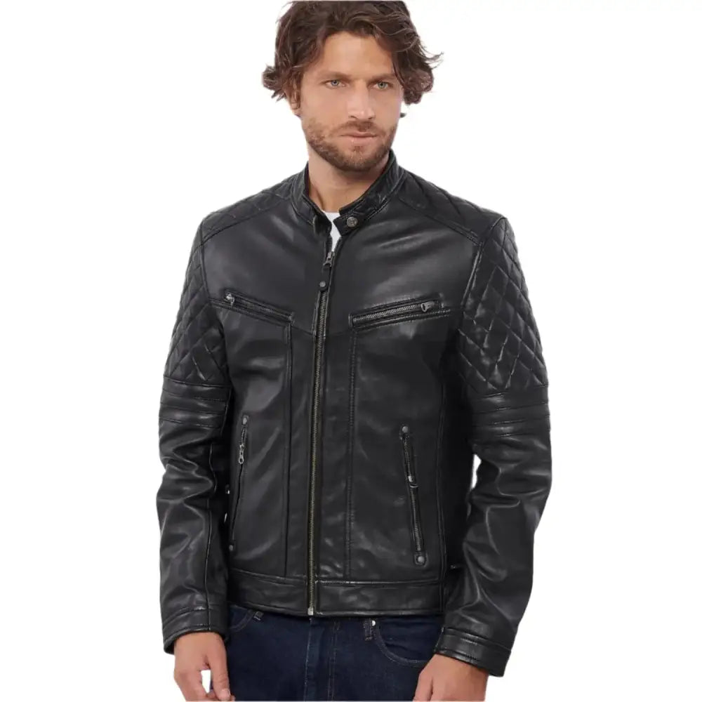 Men’s Black Buffalo Leather Biker Jacket-1