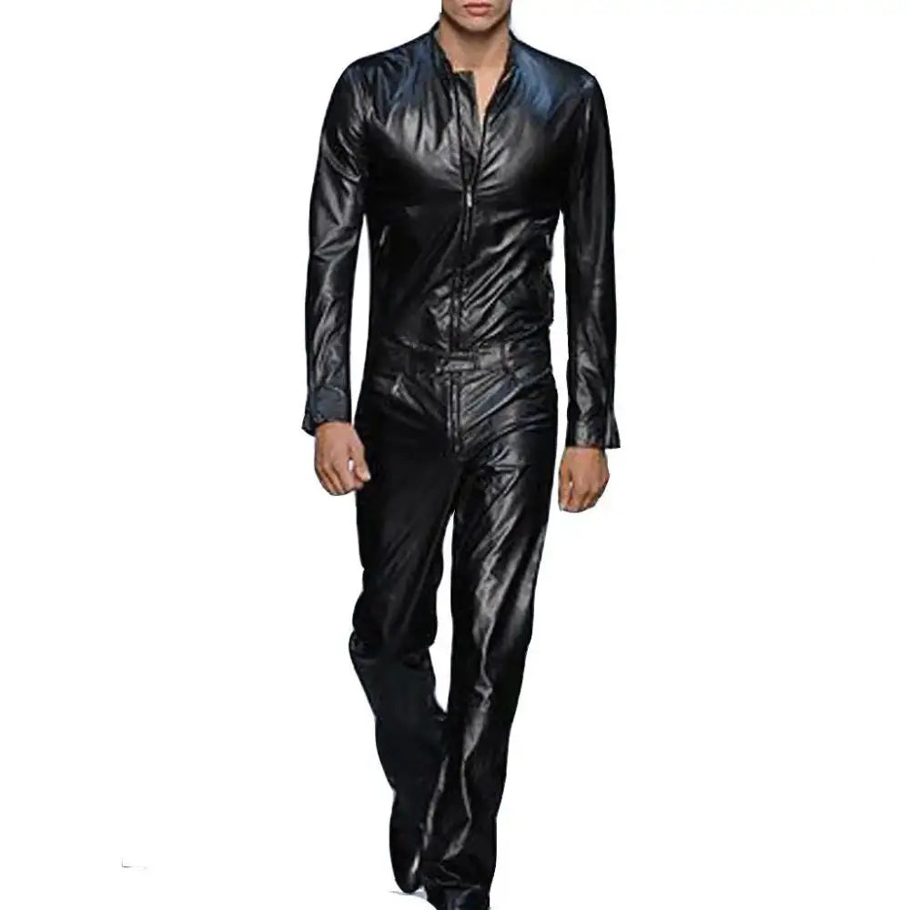 Men’s Black Lamb Leather Runway Jumpsuit-0