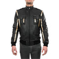 Men’s Black & Gold Leather Bomber Jacket-0