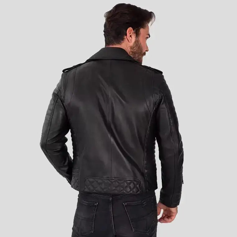 Men’s Black Leather Biker Jacket-2