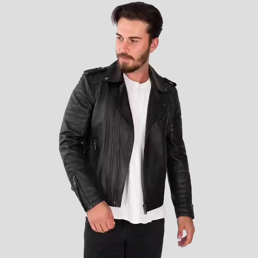 Men’s Black Leather Biker Jacket-1