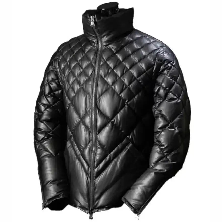 Men’s Black Leather Puffer Jacket – Leather Down Jacket-2