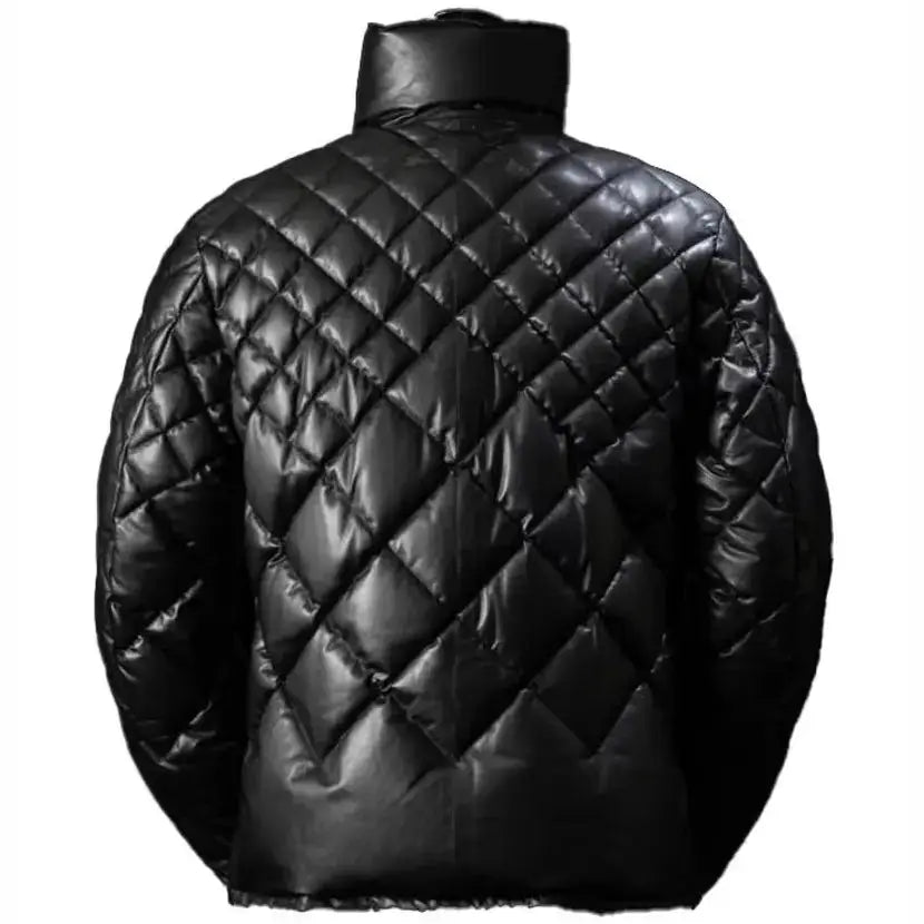 Men’s Black Leather Puffer Jacket – Leather Down Jacket-1