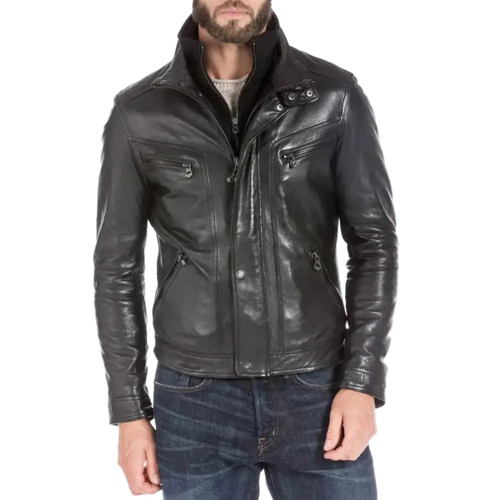 Men’s Black Leather Sports Jacket-2