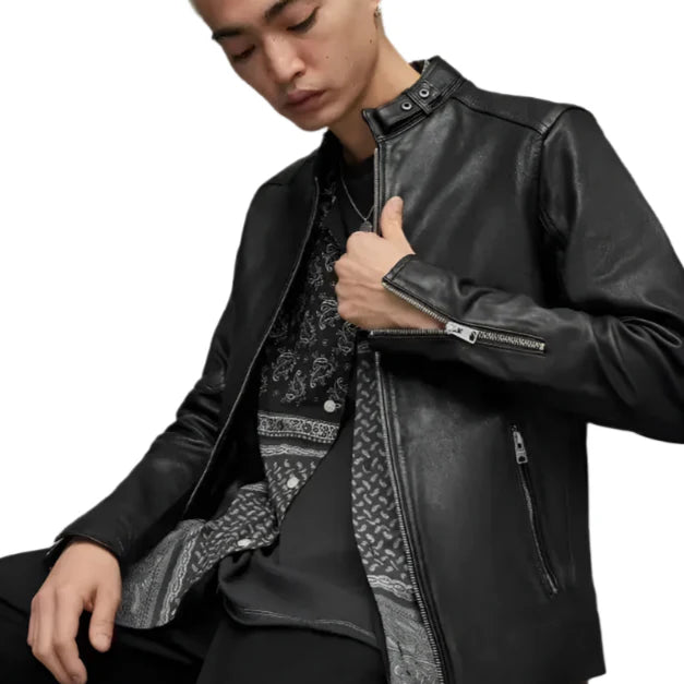 Men’s Black Leather Harrington Jacket-2