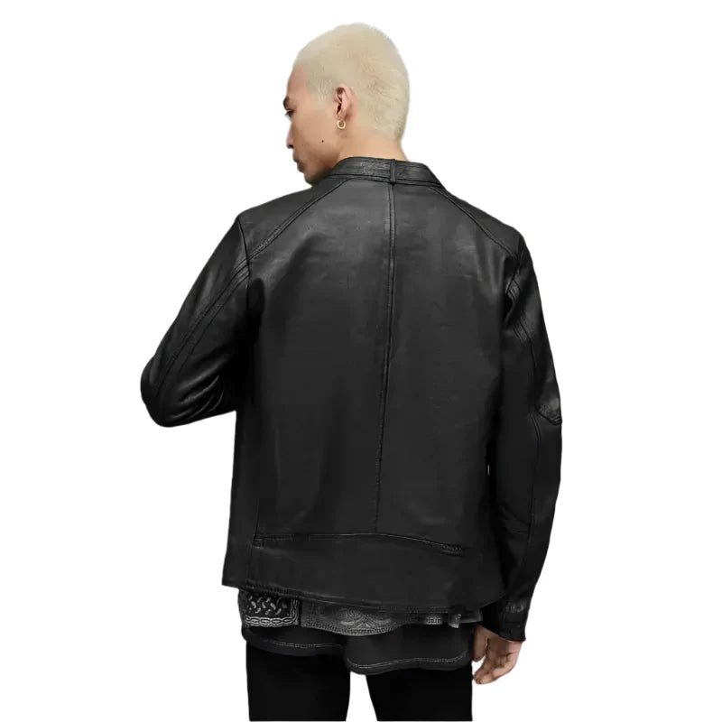 Men’s Black Leather Harrington Jacket-1