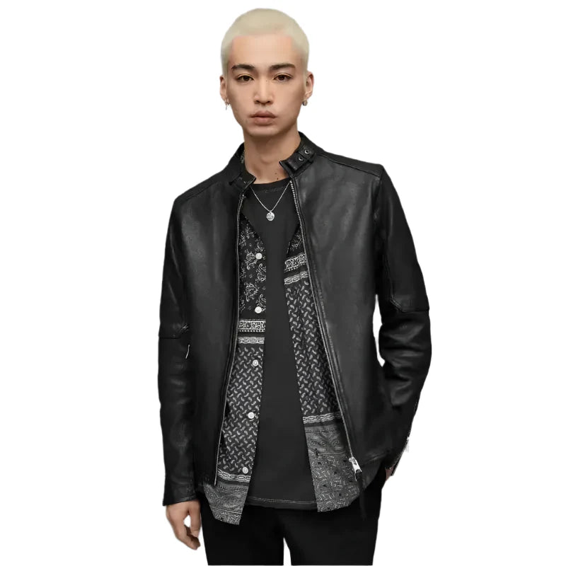 Men’s Black Leather Harrington Jacket-0