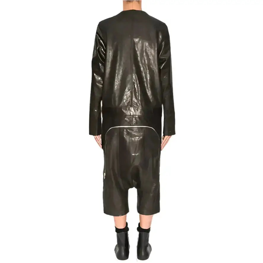 Men’s Black V-Neck Leather Jumpsuit-1