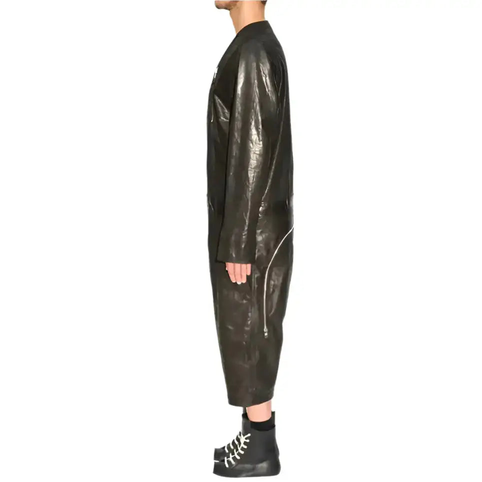 Men’s Black V-Neck Leather Jumpsuit-2