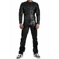 Men’s Black Leather Jumpsuit with Adjustable Straps-0