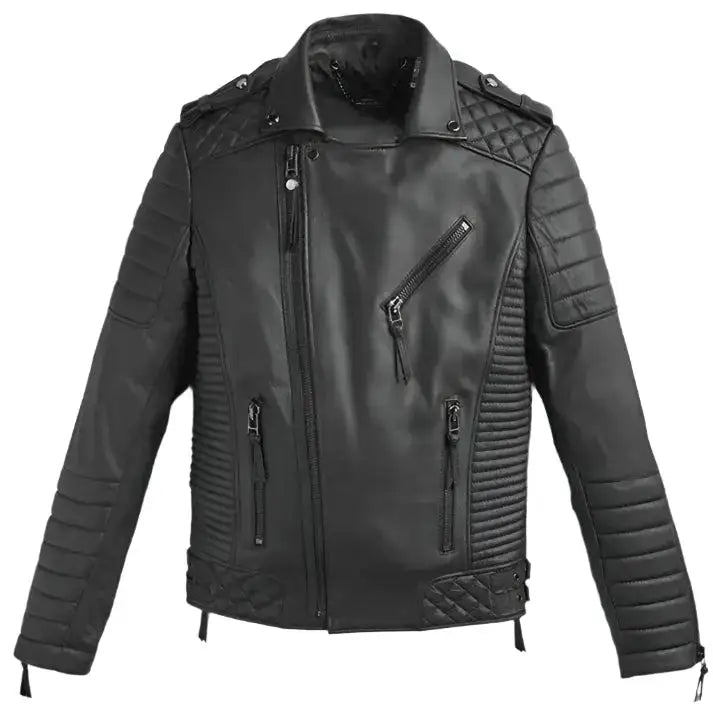 Men’s Black Leather Motorcycle Riding Jacket-0